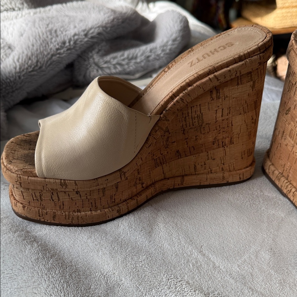 SCHUTZ Cream Wedge Sandals - Picture 4 of 9